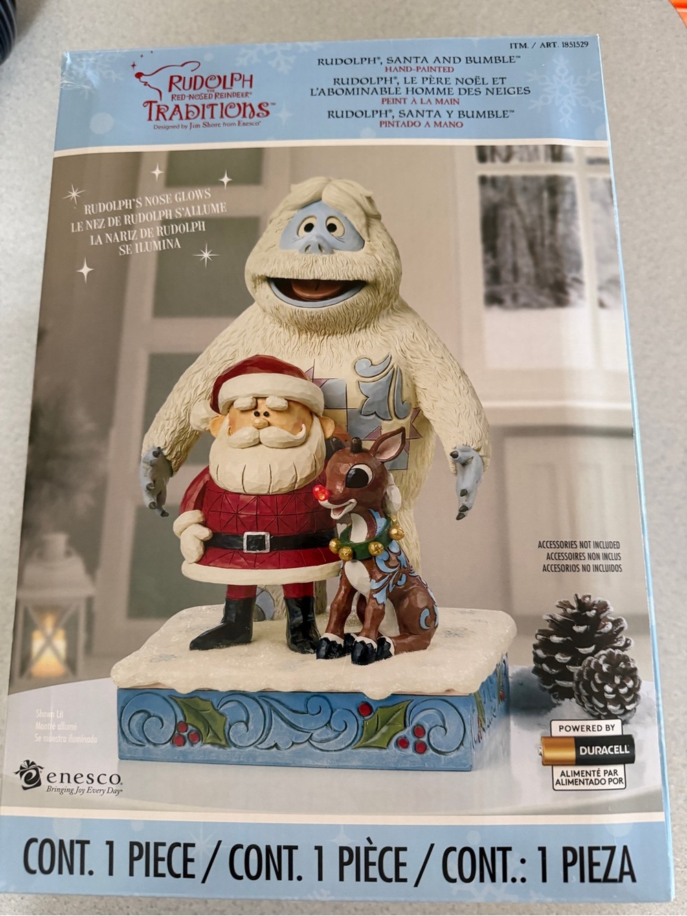 New Jim Shore 12" Christmas Rudolph Reindeer Lights Up Bumble Santa Decoration
